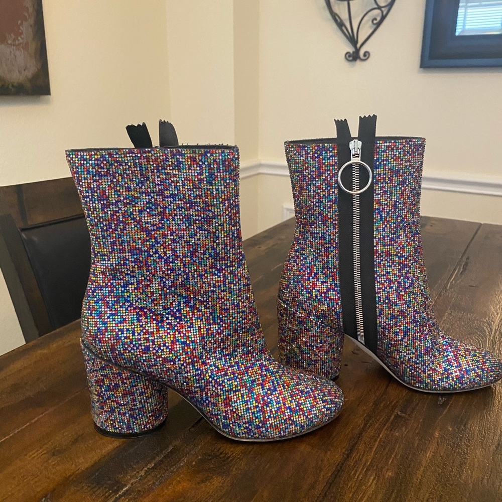 Marco De Vincenzo Multi Colored Crystal Ankle Boots Neiman Marcus